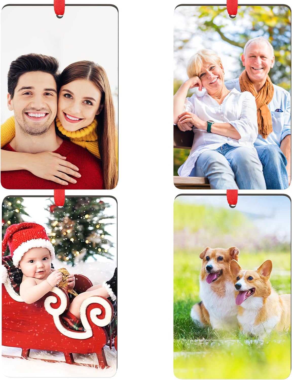 4 Pack Personalized Christmas Ornaments 2025 Wood Custom Photo Text Hanging Ornament for Christmas Tree Decorations, First Christmas Engaged/Married, New Home, Baby's First Christmas, Memorial