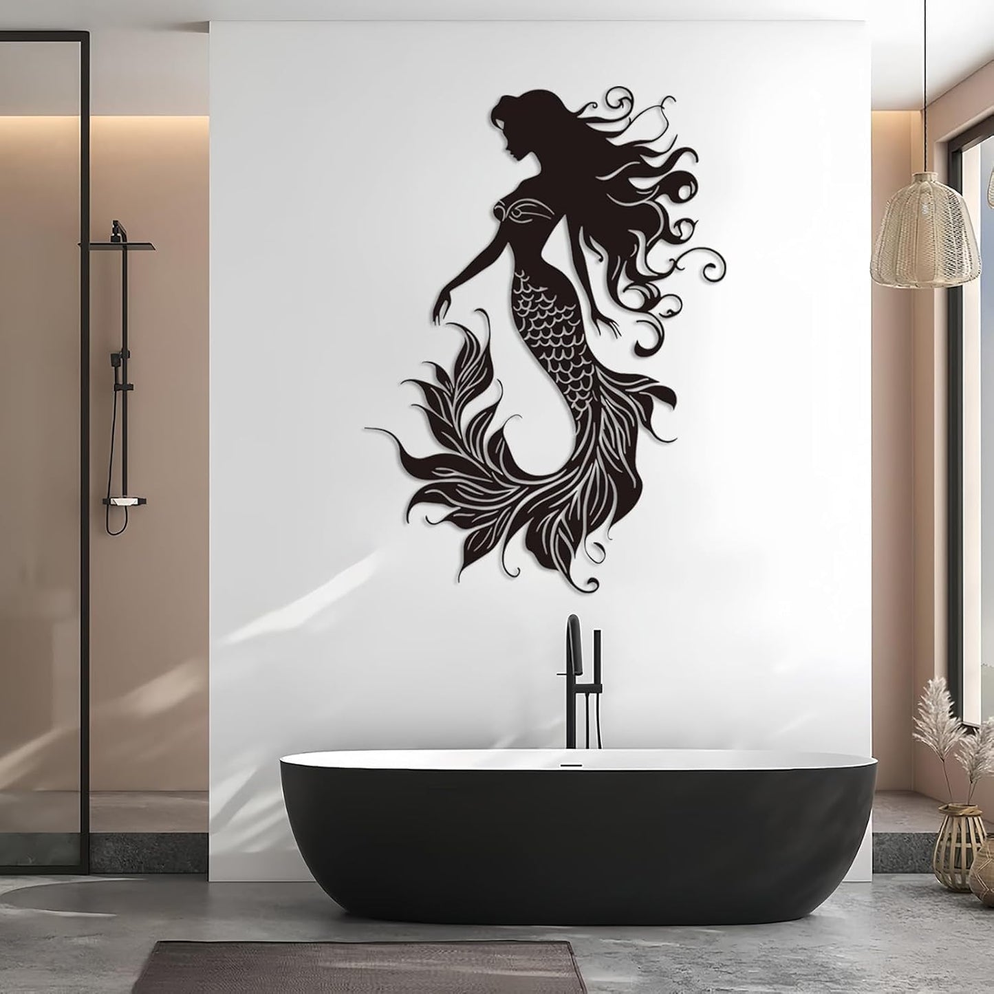 Veplsur Mermaid Metal Wall Art, Metal Mermaid Wall Decor, Marine Biology Wall Decor, Ocean Wall Art, Nautical Wall Hanging, Beach Hanging for Bathroom Bedroom (Silver, 41"x29"|105x75cm)