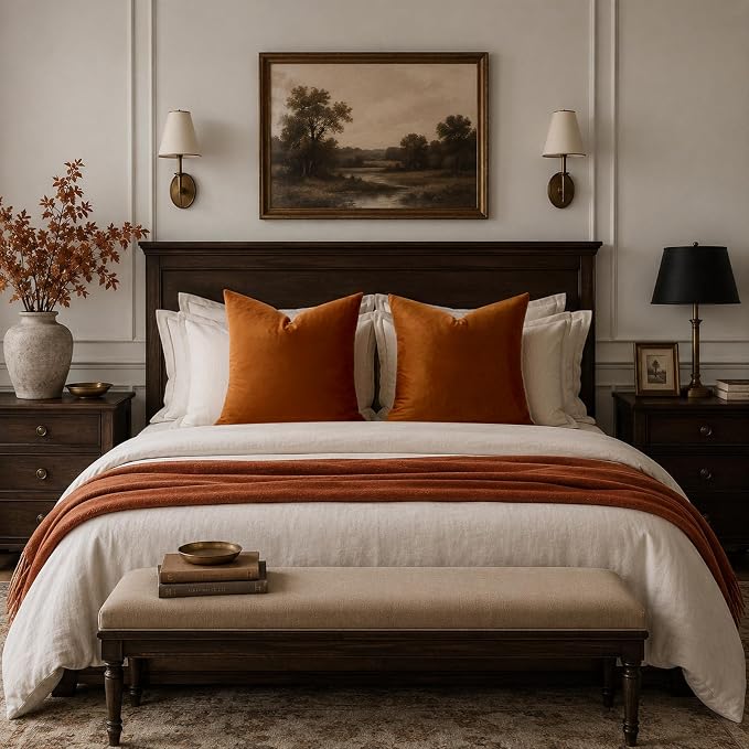 GIGIZAZA Burnt Orange Velvet Throw Pillow Covers 16x16 Pack of 2 | Decorative - Image 7