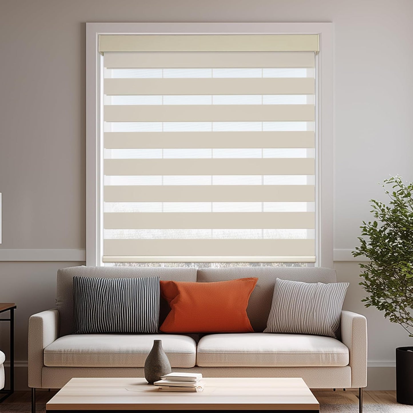 HESTIA Cordless Zebra Blinds Light Filtering Roller Shades UV Blocking Blackout Privacy Indoor Window Shades for Home Office Day and Night, Beige,38" W x 48" H