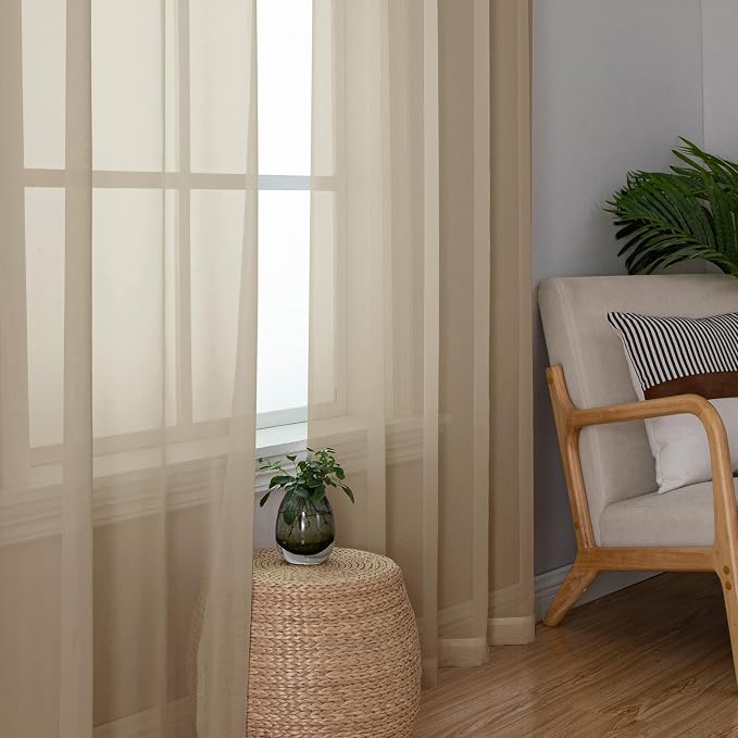 Sheer Curtains 63 inch Length 2 Panels Set, Light Weight Soft Solid Light - Image 3
