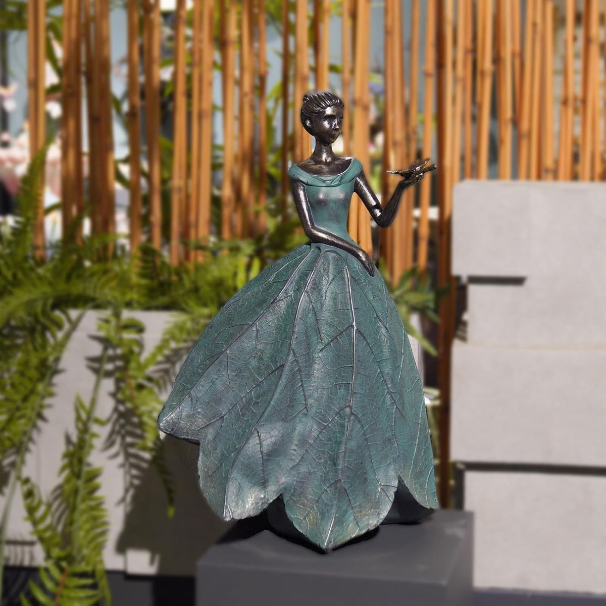 Guichifun Fairy Statue Collection Home Decoration - Leaf Angel Girls with Dragonfly Resin Home Decor for Outside or Inside Rustic Garden Outdoor Yard Decorations Figurines Gift 12 x 8.5 x 18 Inch