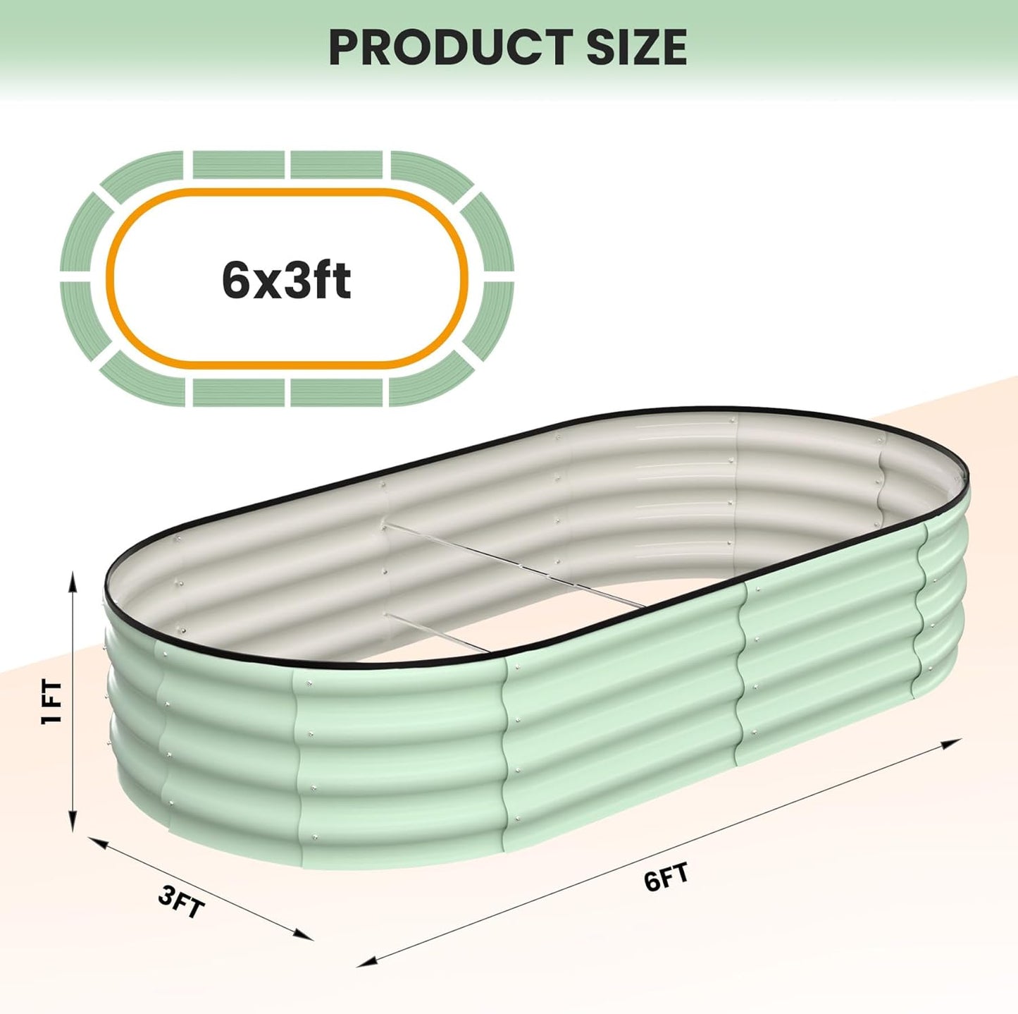 2 Pcs 6x3x1ft Oval Raised Garden Bed, Galvanized Raised Beds,Open-Ended Base Metal Raised Planter Beds,Garden Bed Outdoor,Planter Raised Boxes for Vegetables, Flowers,Tool-Free Asse,Green