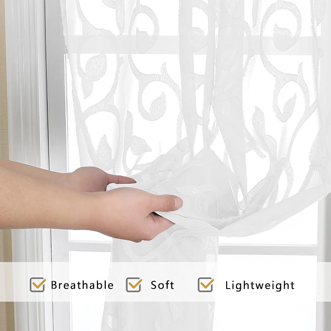 Furman White Kitchen Curtains Tiers 36 inch Length, Light Filtering Soft Airy - Image 4