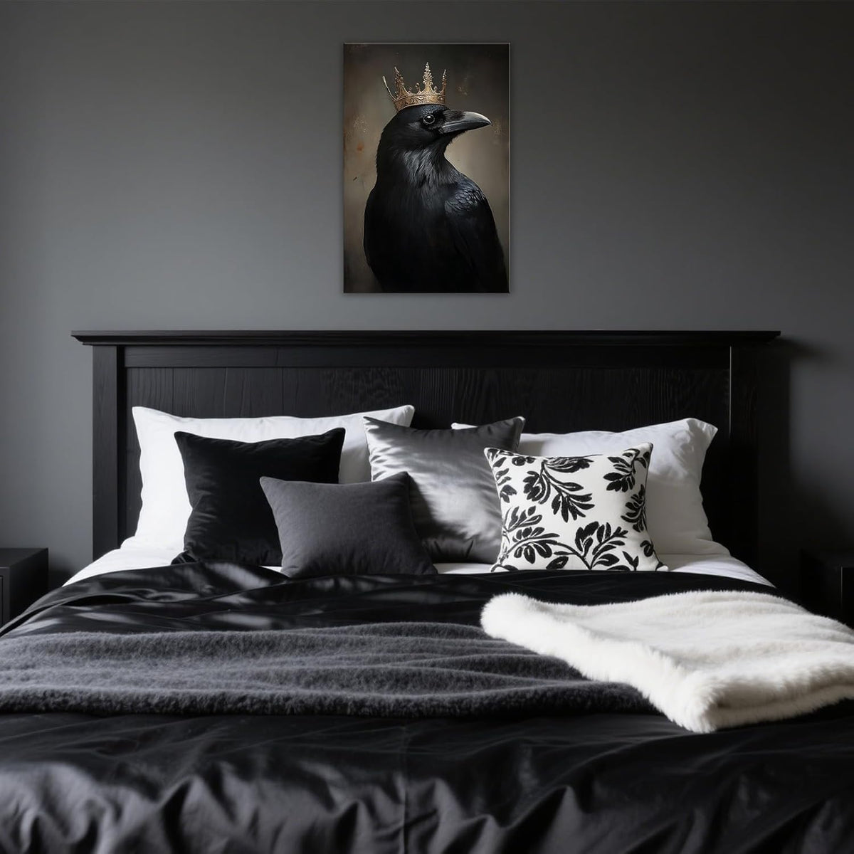 OAAPITI Raven King Wall Art Mysterious Black Bird Painting Dark Gothic Animal Canvas Print for Living Room Bedroom Home Office Inspirational Decor(Artwork-8,12"x18")