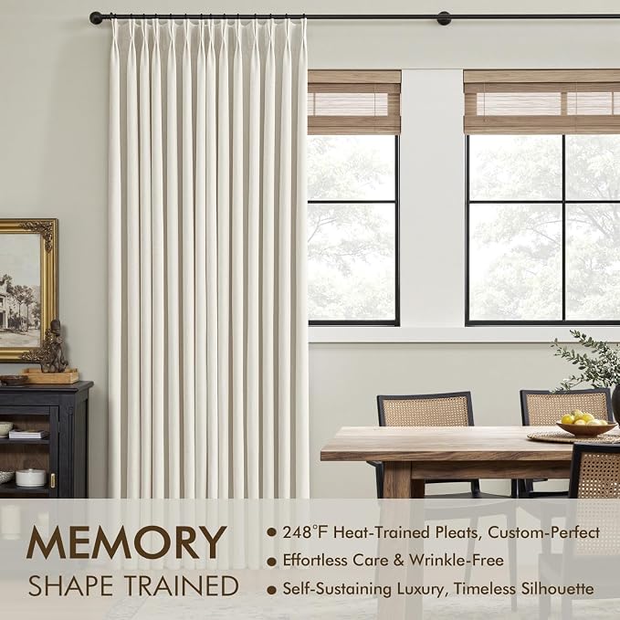 MIULEE Natural Pinch Pleated 100% Blackout Linen Curtains 40x96 Inches | Room - Image 3