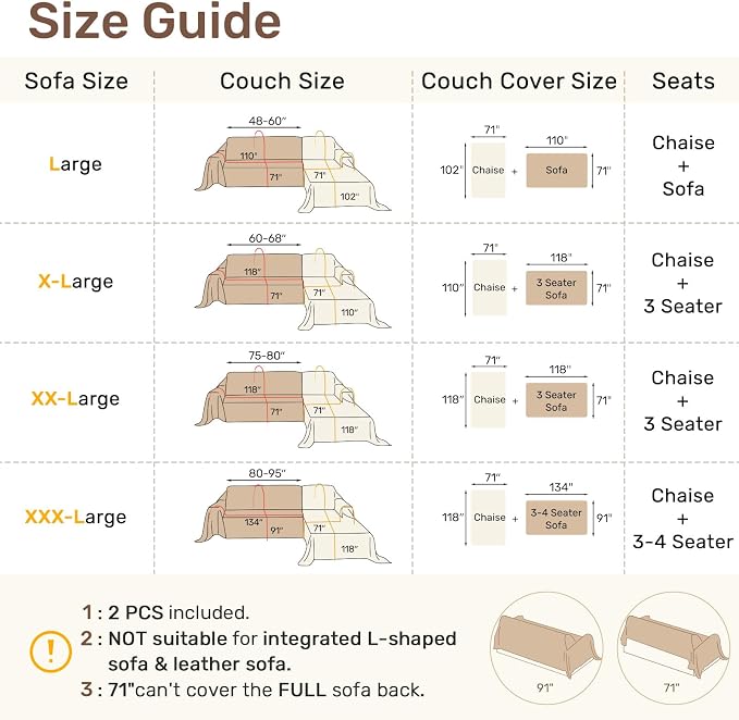 2 Pieces Sectional Couch Covers L Shaped Cover XXXL Navy Blue | Thick Washable - Image 2