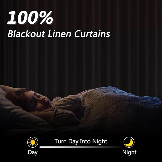 100% Blackout Linen Curtains for Bedroom 86 Inches Long Natural Cream Black Out - Image 2