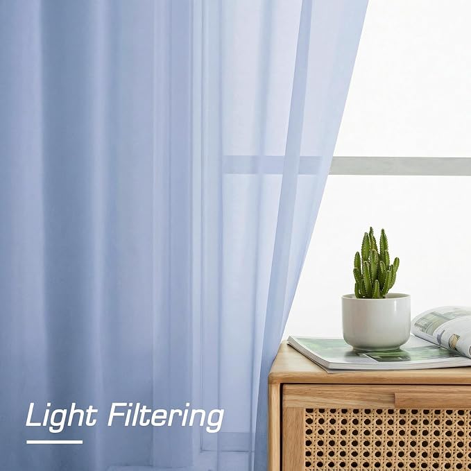 Short Sheer Curtains for Bedroom Living Room 54 Inch Length 2 Panels Set - Image 2