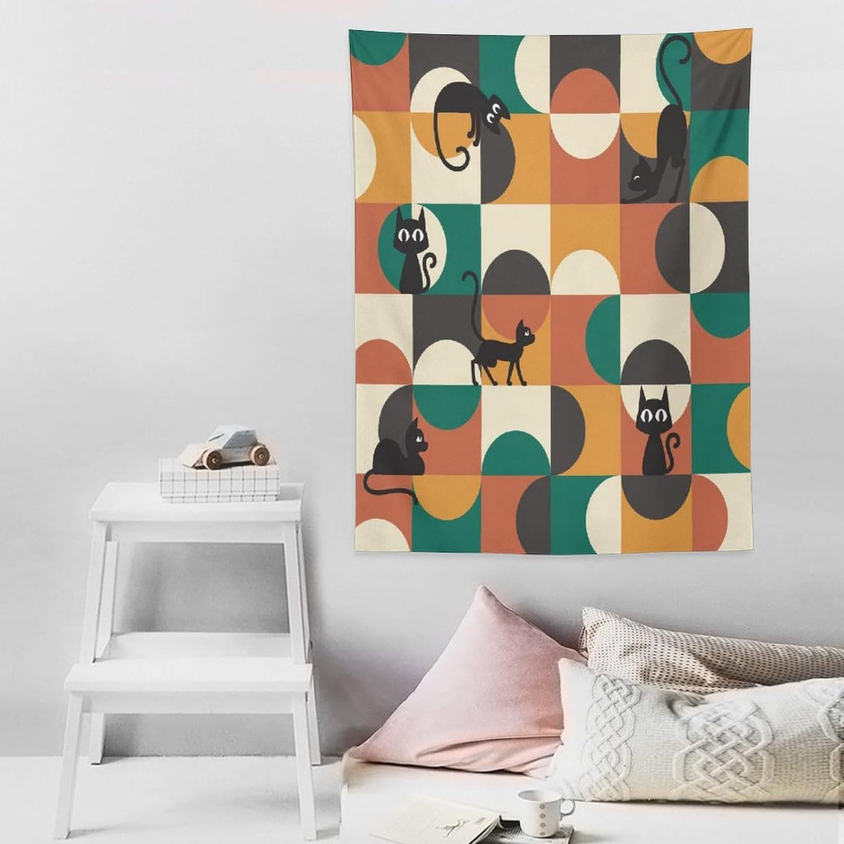 ICMOLYYENLO Boho Medieval Cat Tapestry, Abstract Atomic Starburst Geometric Aesthetic Art Wall Hanging For Bedroom Living Room Dormitory 30x40 Inches