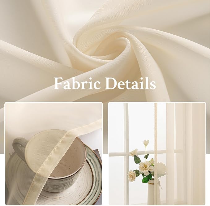 MIULEE 2 Panels Sheer Curtains for Living Room 54 X 45 Inches Cream | Window - Image 3