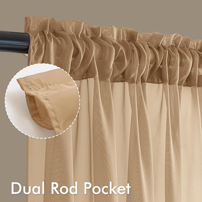 MIULEE Brown Sheer Curtains 108 Inches Long 4 Panels 54 x 108 Inches | Light - Image 3