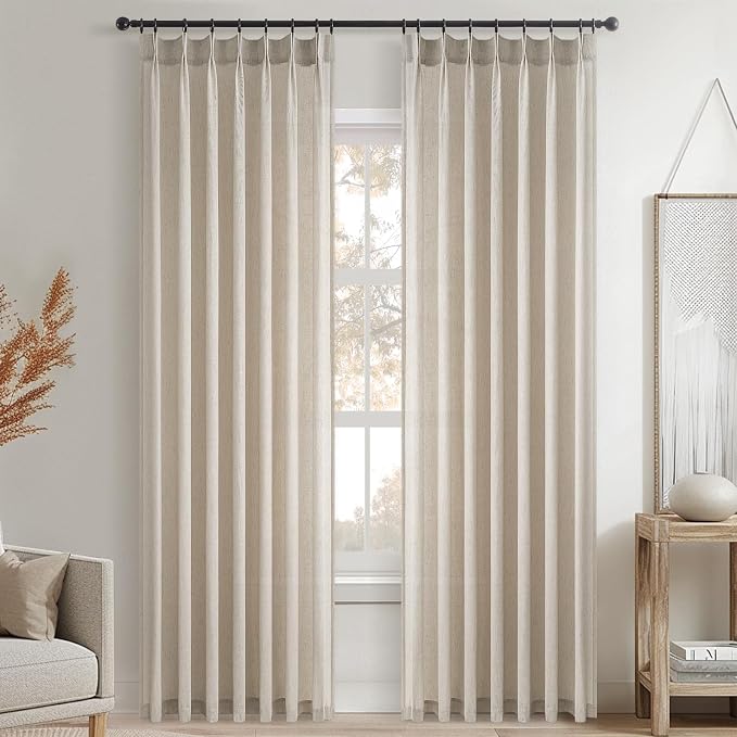Topfinel Pinch Pleated Curtains 90 Inches Long 1 Panels Set, Oatmeal Semi Sheer - Image 8