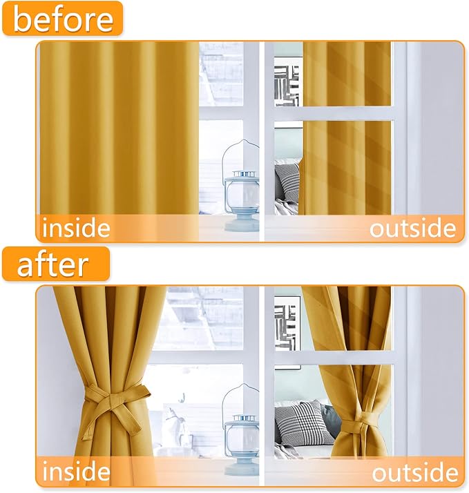 Blackout Curtains for Bedroom, 38 x 63 Inches Length Mustard Yellow | Thermal - Image 4