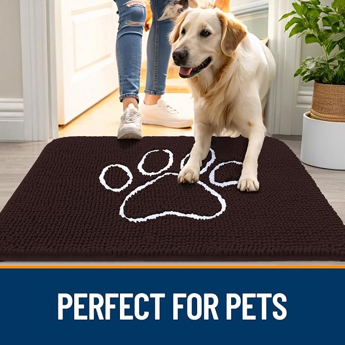 OLANLY Dog Door Mat for Muddy Paws 34x21, Paw Print Design Chenille Mud Mat | - Image 6