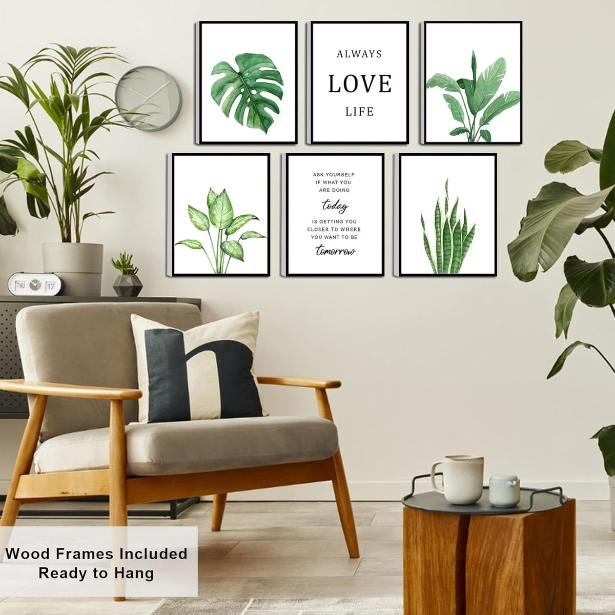KIOSSUT FRAMED Tropical Botanical Plant Canvas Wall Art, Watercolor Green Leaf Plant Wall Decor With Inspirational Quotes, 8X10in, Framed)
