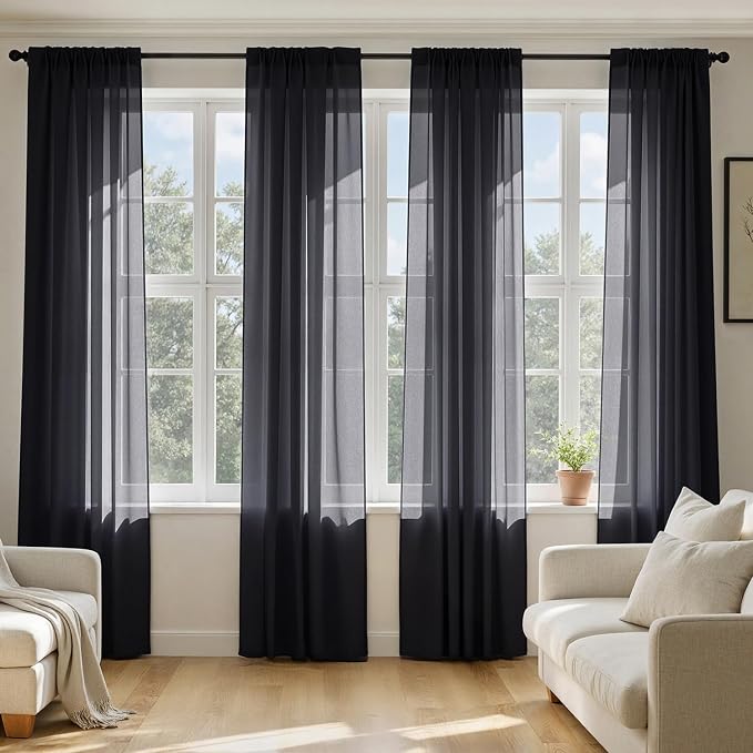 MIULEE Black Sheer Curtains 108 Inches Long 4 Panels 54 x 108 Inches | Light by MIULEE