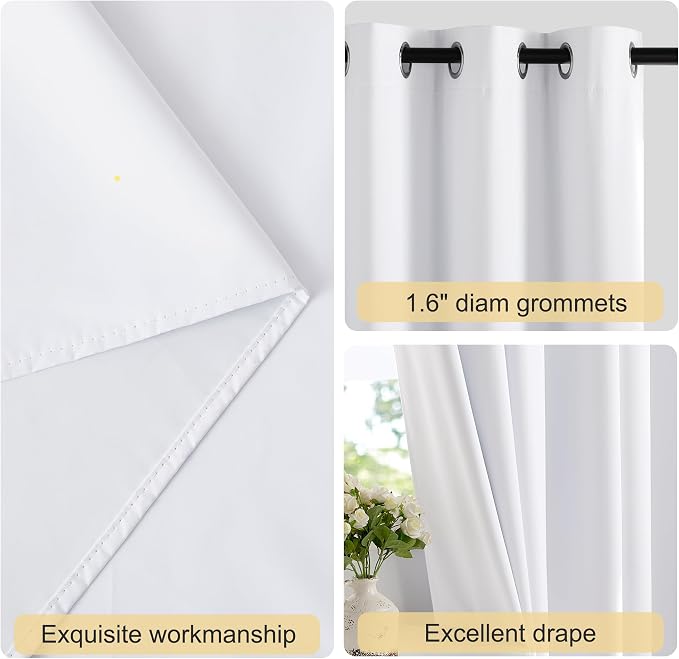NICETOWN 100% Blackout Window Curtain Panels 50" Length, Snow White, 42 inches - Image 5