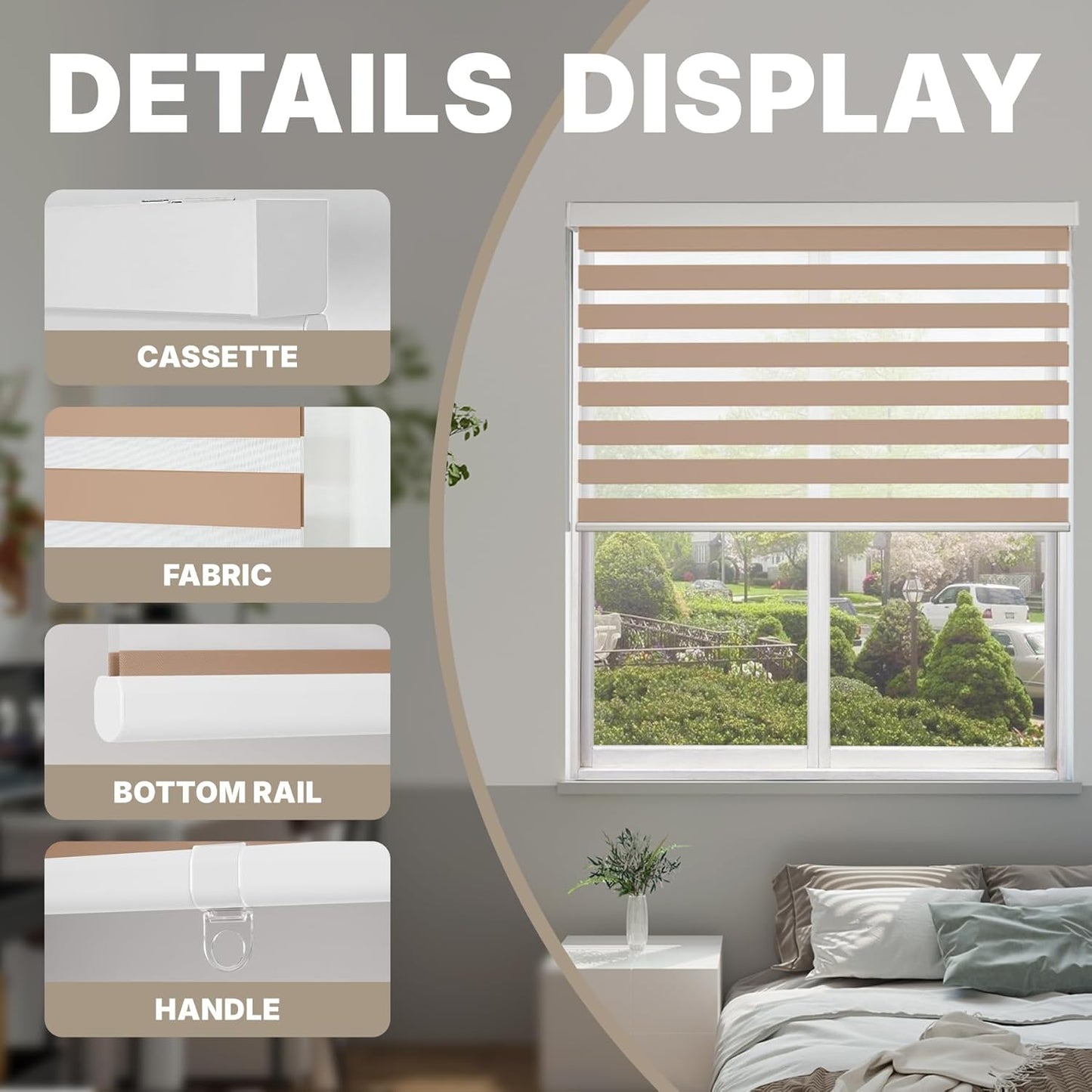 HESTIA Cordless Zebra Blinds Light Filtering Roller Shades UV Blocking Blackout Privacy Indoor Window Blind for Home Office Day and Night, Beige,33" W x 48" H