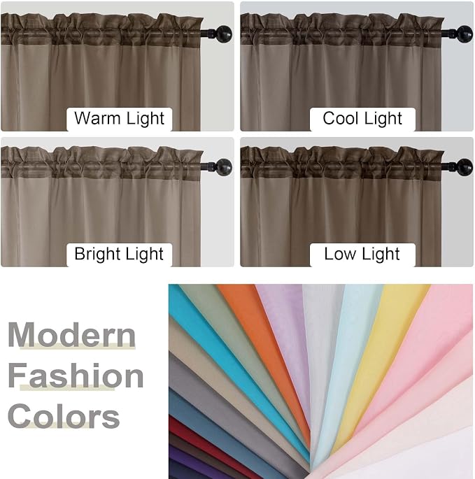 Chocolate Sheer Curtain for Bedroom Living Room 72 Inches Long 2 Panels Set - Image 6