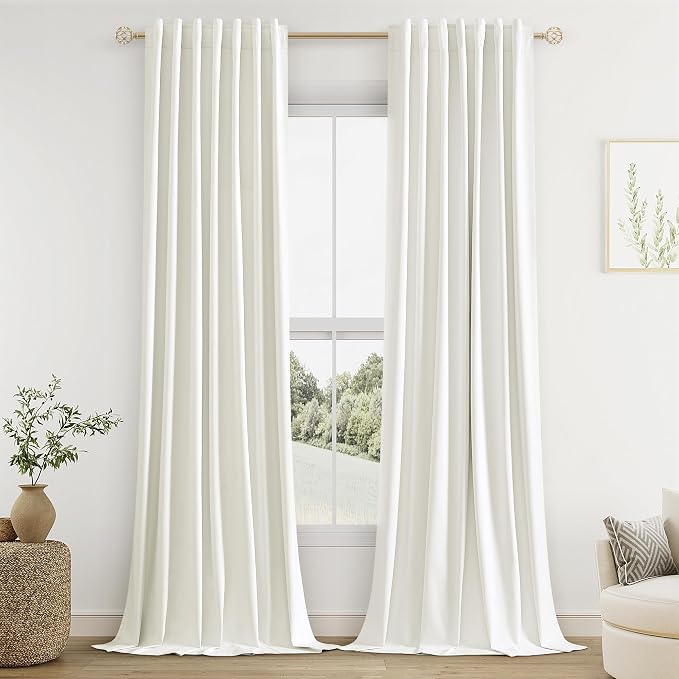 Ivory 100% Blackout Linen Curtains 95 Inch Length 2 Panels Set by Guken