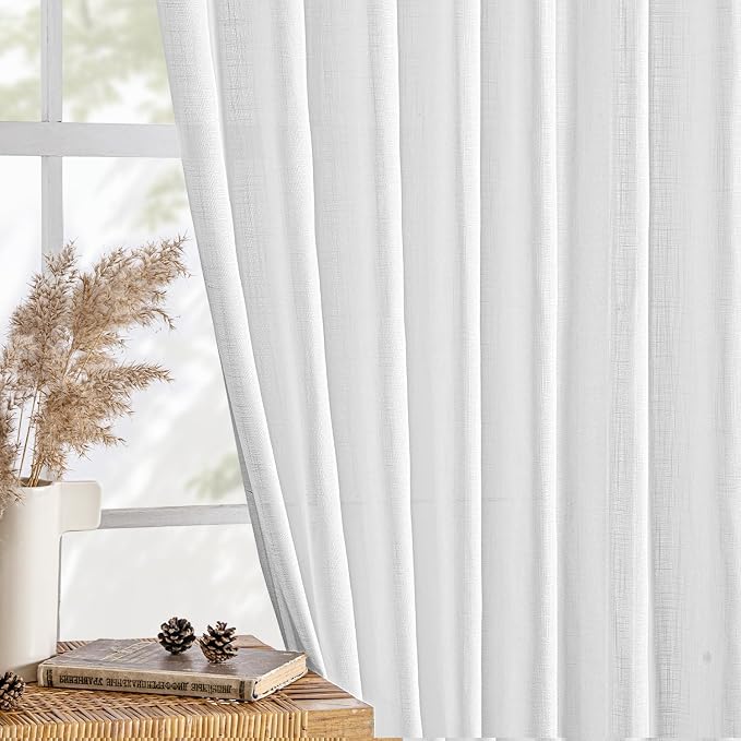MIULEE White Linen Curtains 104 Inch Long 2 Panels - Image 4