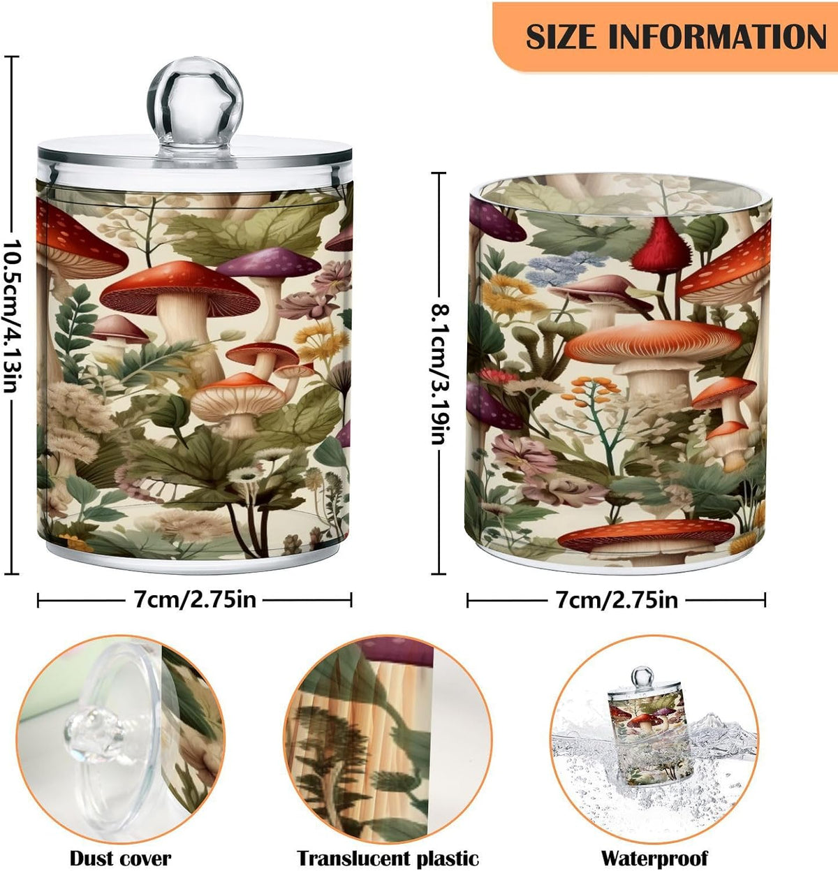Cartoon Mushroom 2PC Airtight Transparent Plastic Storage Jar, Food Storage Container Glass, Can Store Candy, Salt, Coffee Beans, With lid, Easy To Use
