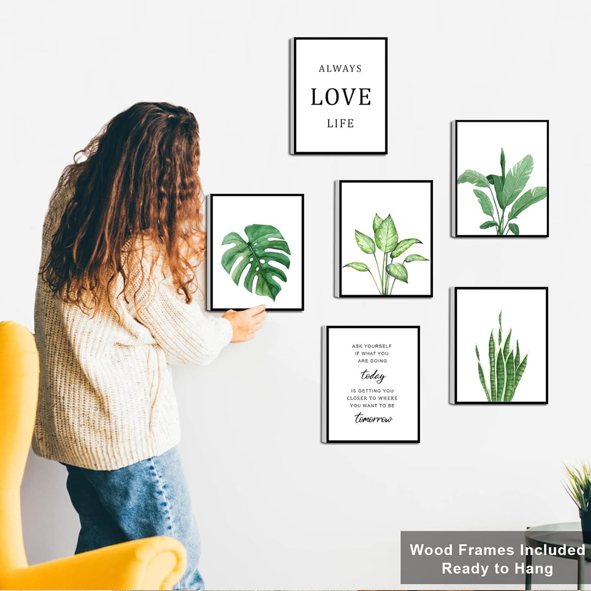 KIOSSUT FRAMED Tropical Botanical Plant Canvas Wall Art, Watercolor Green Leaf Plant Wall Decor With Inspirational Quotes, 8X10in, Framed)
