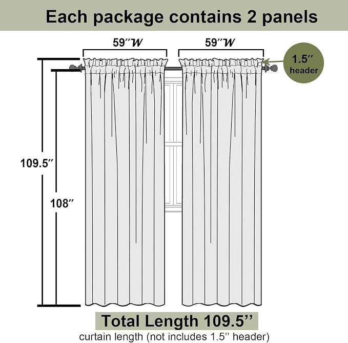 Ivory Sheer Curtains 108 Inches Long 2 Panels, Solid Airy Voile Extra Wide - Image 2