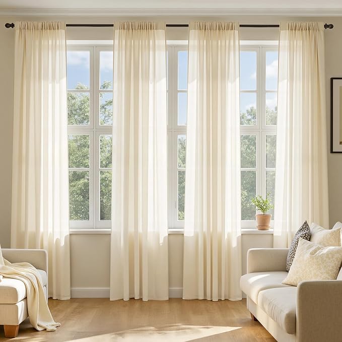 MIULEE Butter Cream Sheer Curtains 90 Inches Long 4 Panels 42 x 90 Inches | by MIULEE