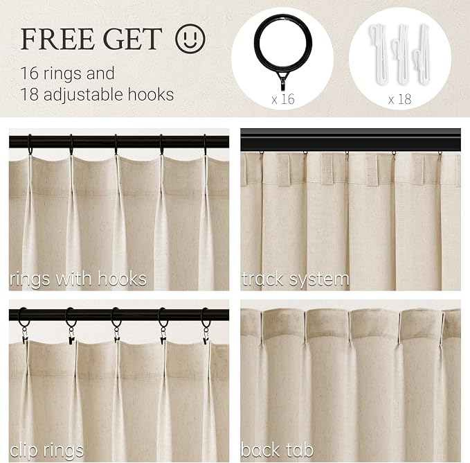 Topfinel 108 Inch Pinch Pleated Curtains 2 Panels, Sand Beige Semi Sheer - Image 2
