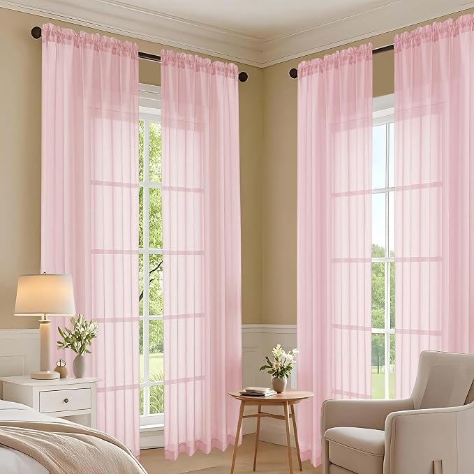 Blush Pink Sheer Curtains 120 Inches Long 2 Panels Set, 59 Inch Extra Wide Soft - Image 7