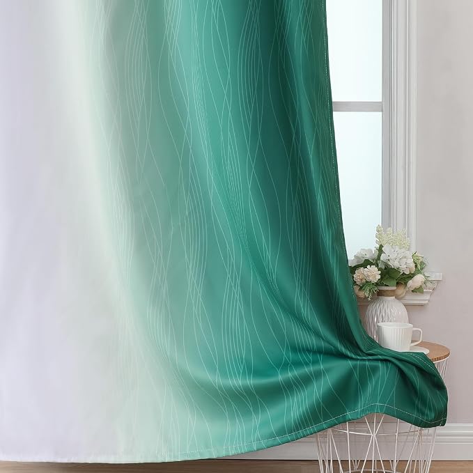 Green and Greyish White Blackout Curtains 52x108 2 Panels | Ombre Curtains - Image 6