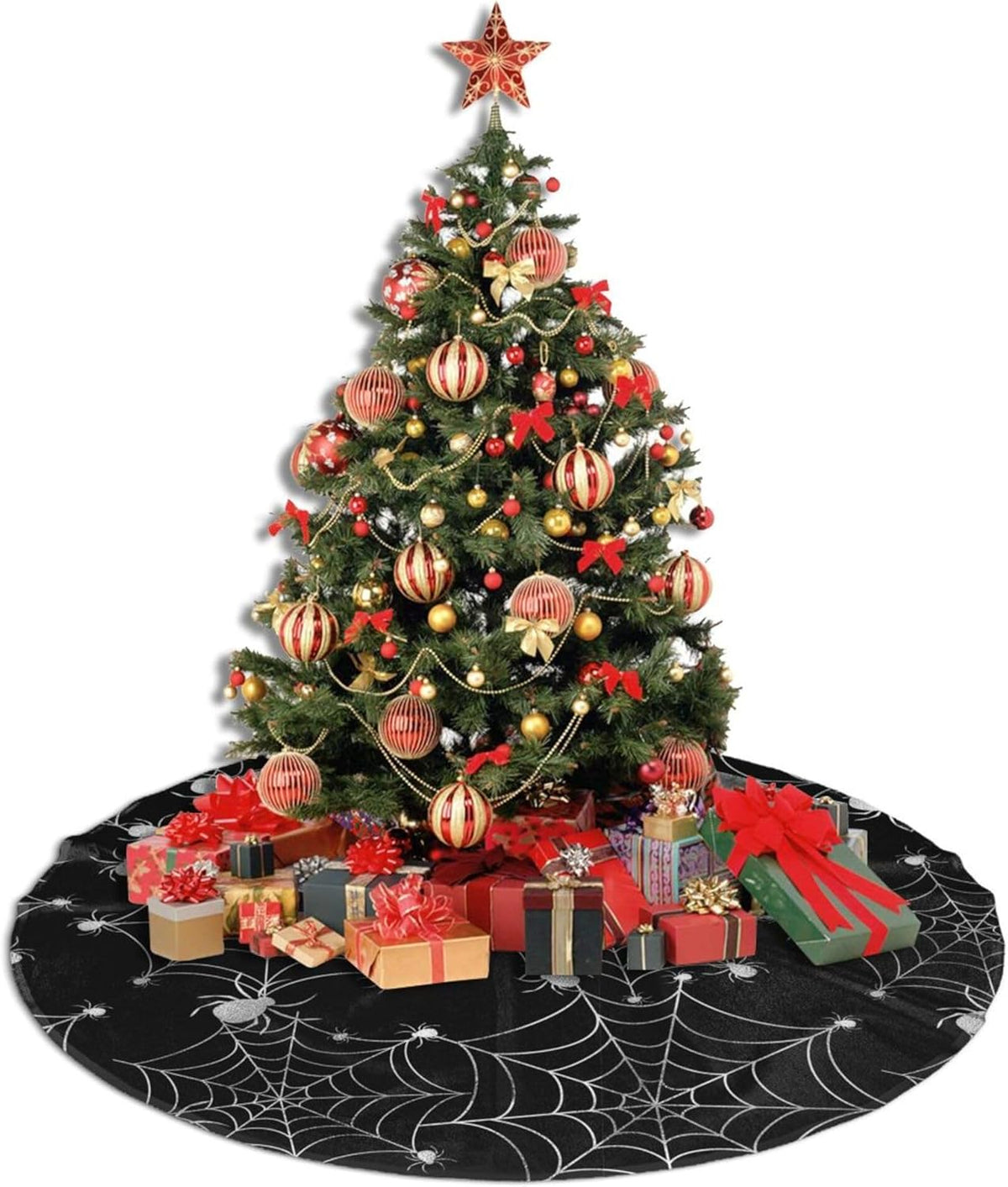 Christmas Tree Skirt,Sliver Spider Web Xmas Tree Skirt Rustic Farmhouse Tree Skirt for Christmas Decor Xmas Holiday Home Party Decorations36