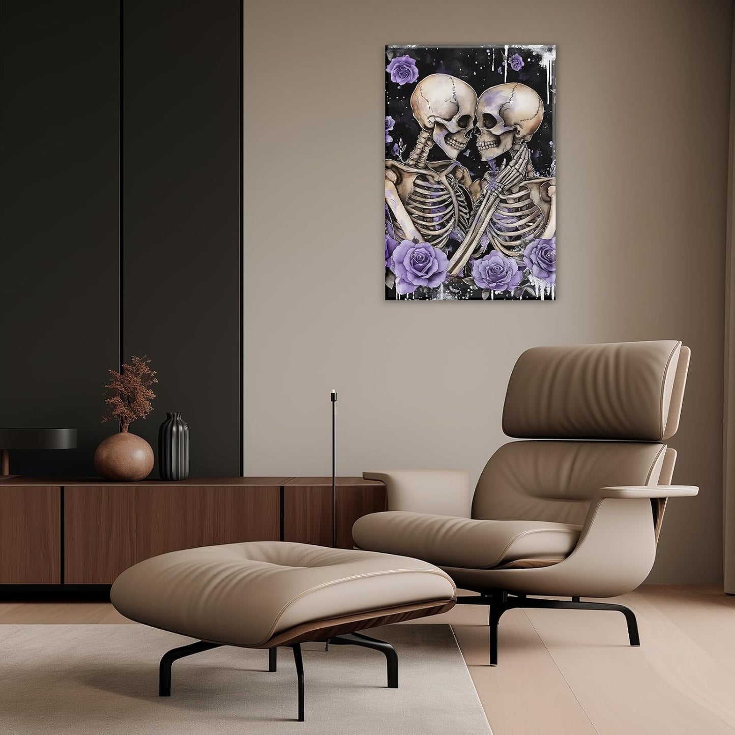 Skull Canvas Wall Art Couple Skeleton Holding Each Other Picture Art Poster Abstract Lover Painting Modern Artwork Horrible Halloween Decor(Artwork-2,20"x30")