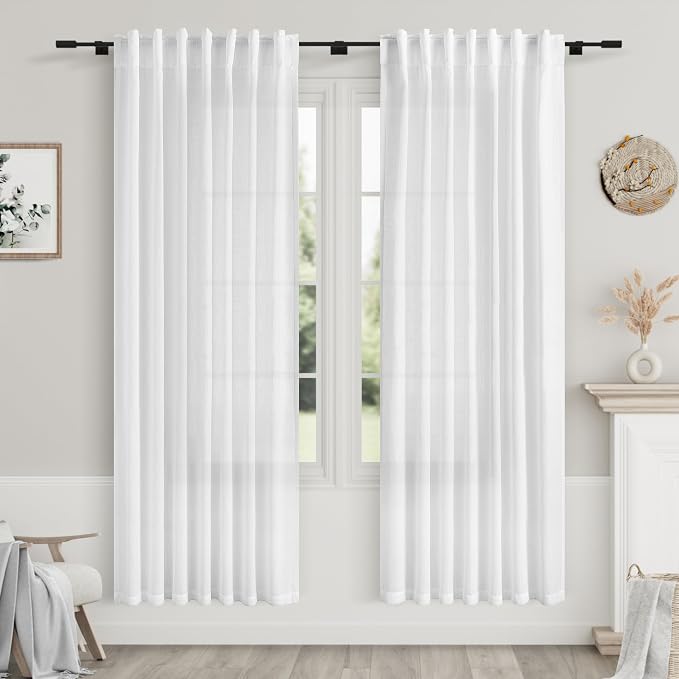 White Semi Sheer Linen Curtains by Nanspring