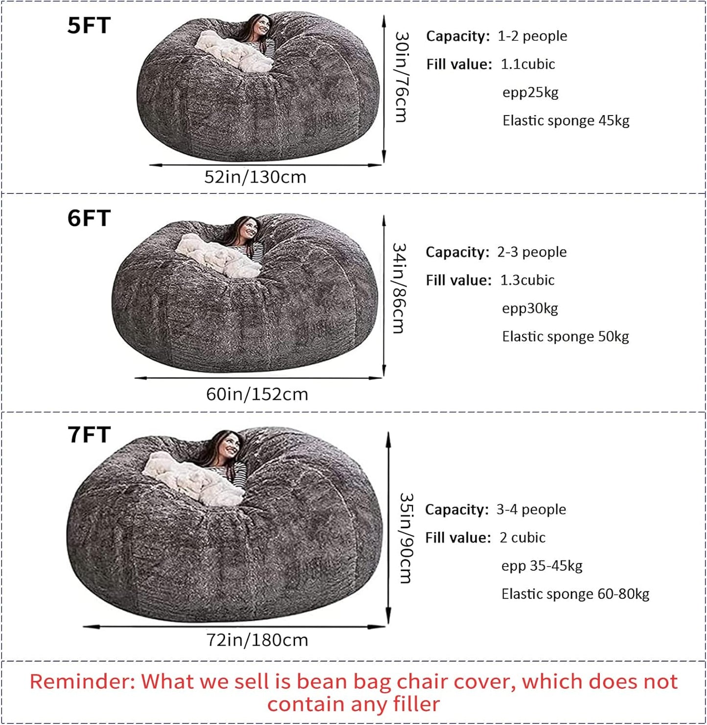 Big Huge Giant Bean Bag Chair for Adults, (No Filler) Bean Bag Chairs in Multiple Sizes and Colors Giant Foam-Filling Required- Machine Washable Covers, Double Stitched Seams (Leather Pink,7FT)