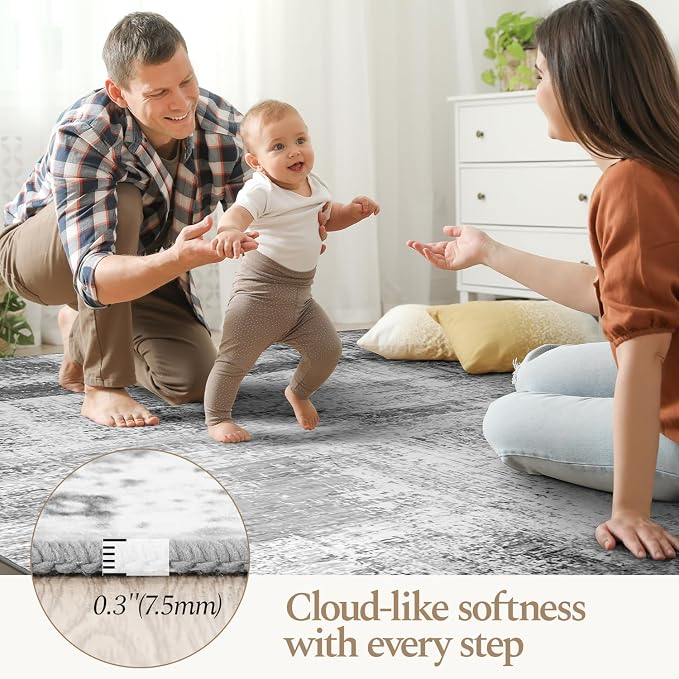 Rugflix 5x7 Area Rugs for Living Room, Washable Grey Large Rug | Machine - Image 5