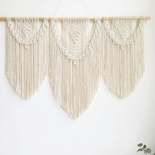 guzhiou large macrame wall hanging - Boho Tapestry Macrame Wall Decor Art- Chic Bohemian Handmade Woven Tapestry Home Decoration for Bedroom Living Room Apartment Wedding Party - 43"x32" (Beige-Leaf)