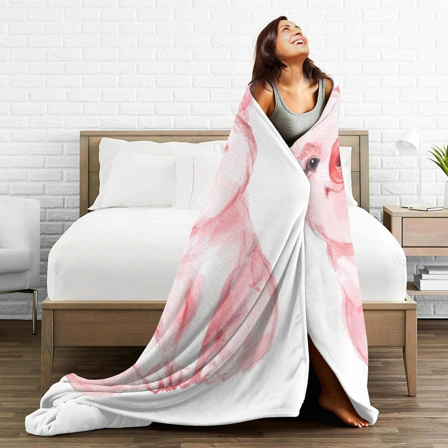 HGOD DESIGNS Lovely Pink Pig Watercolor Blanket, Super Soft Pig Throw Blanket 40"x50" Blanket for Bed Couch Chair Fall Winter Camping Living Room Office
