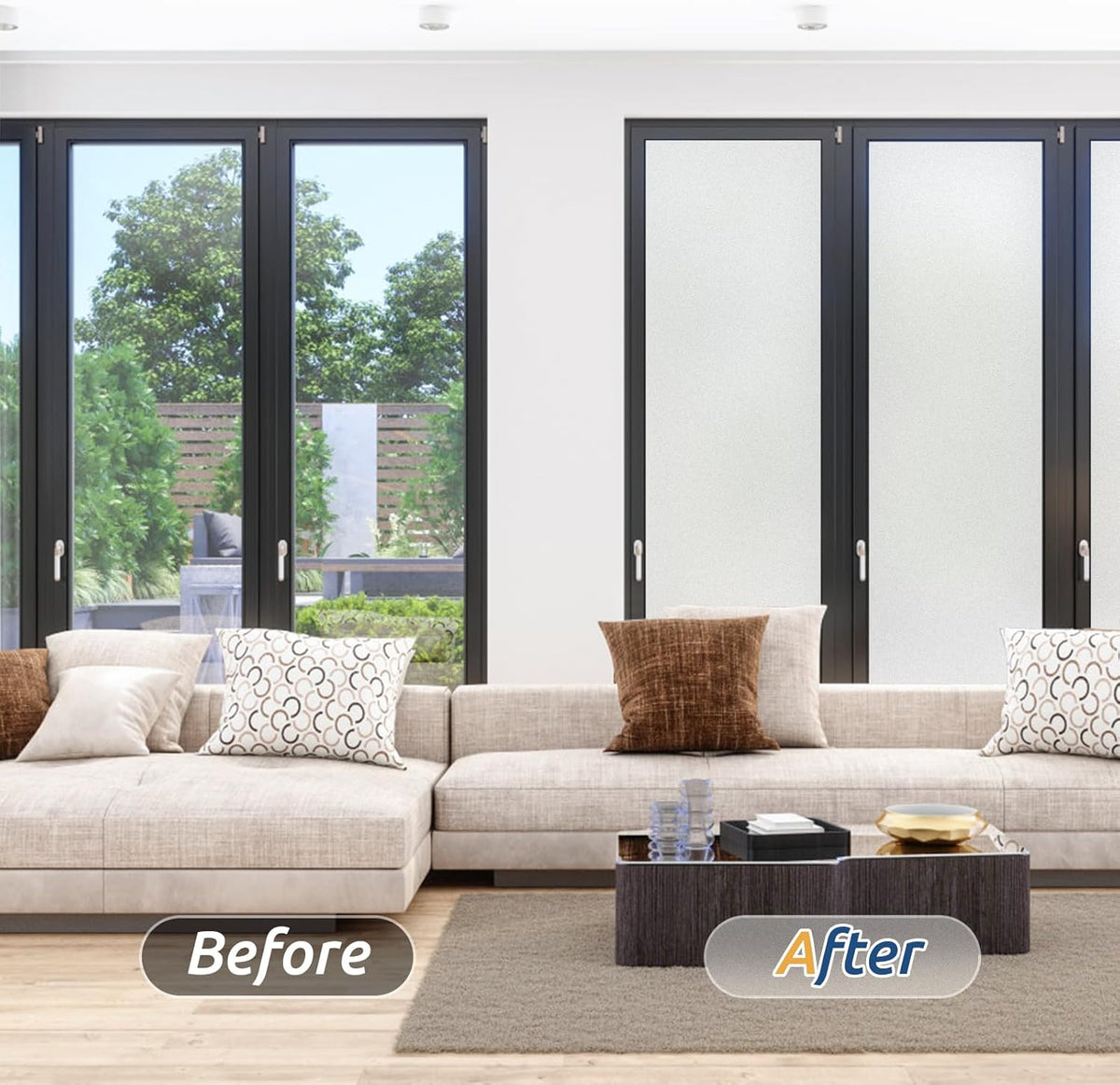 rabbitgoo Window Privacy Film, Frosted Glass Window Clings, Static Cling UV Heat Blocking Door Stickers for Home Bathroom, Removable Indoor Decal Coverings Day and Night, Pure, 35.4 x 118.1 Inches