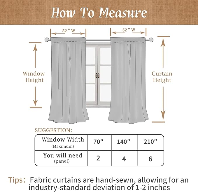 60 Inch 100% Blackout Ivory Linen Curtains 2 Panels, 52 x 60 Inch | Linen - Image 9