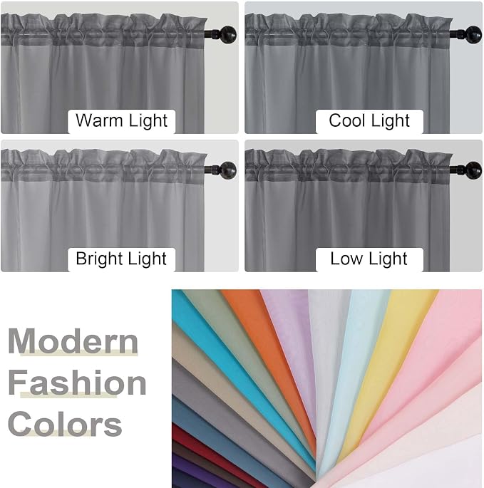 Grey Sheer Curtain for Bedroom Living Room 78 Inches Long 2 Panels Set - Image 7