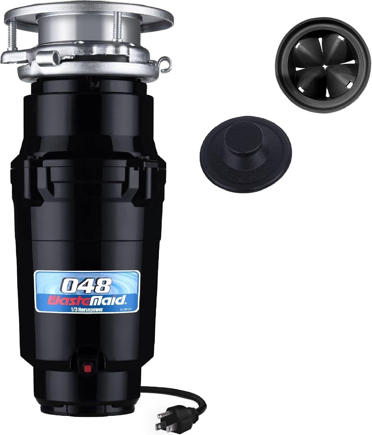Waste Maid 10-US-WM-048-3B Garbage Disposal Anti-Jam Stainless Steel Food Waste Grinding System, 1/3 HP Compact, Black