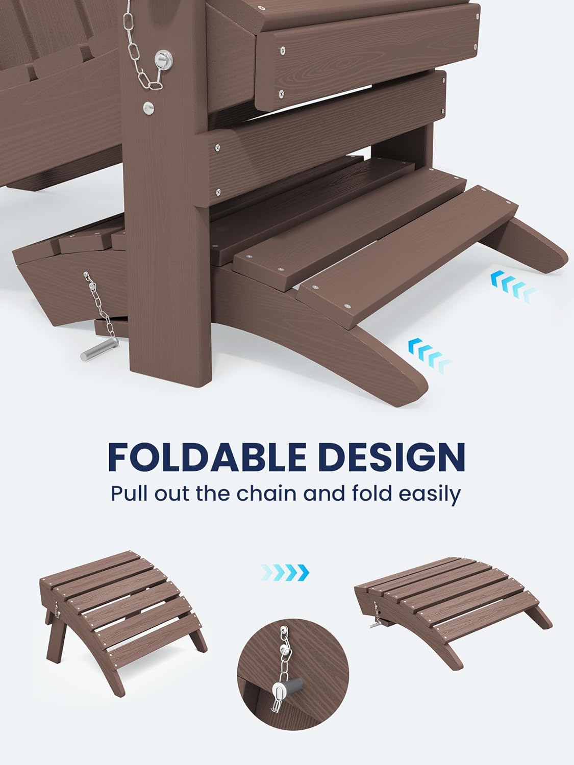 KINGYES Folding Adirondack Ottoman for Adirondack Chair, Coffee