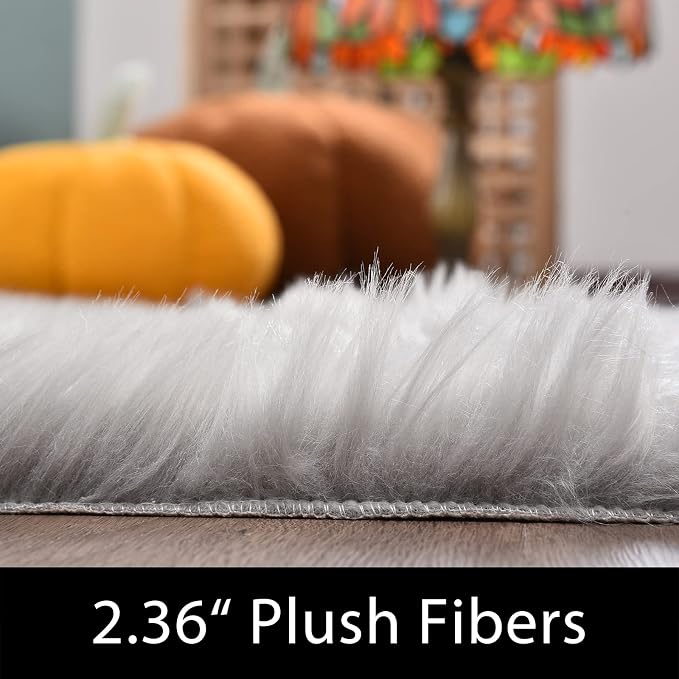 Latepis Gray Rugs for Bedroom Small Throw 3x4 Area Faux Fur Rug Washable Fluffy - Image 3