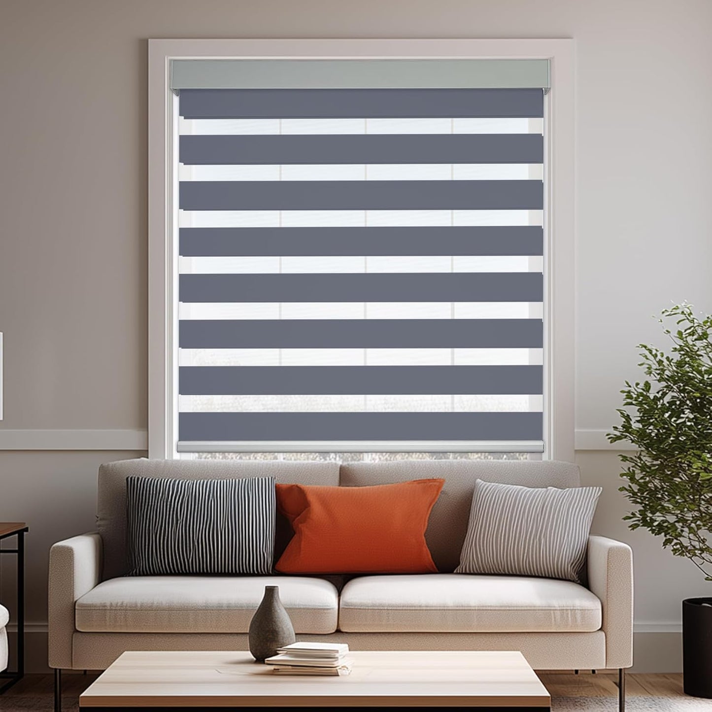 HESTIA Cordless Zebra Blinds Light Filtering Roller Shades UV Blocking Blackout Privacy Indoor Window Blind for Home Office Day and Night, Blue Grey,39" W x 48" H