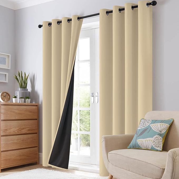 SimpleHome Beige 100% Blackout Curtains Room Darkening Living Room 36 Inch | - Image 8