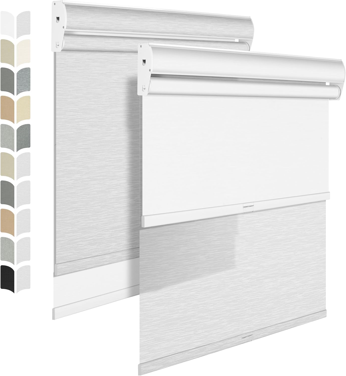 BERISSA Cordless Dual Roller Shades with Cassette Valance,Double Window Shades Blackout and Light Filtering Shades,Day and Night Roller Shades for Home Office Door.Striped Jacquard White.69 W x 48" H