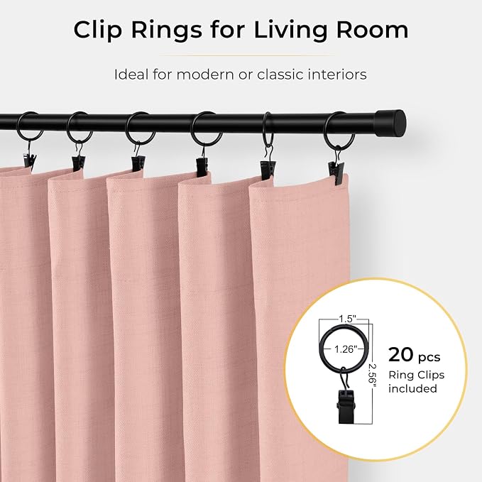 INOVADAY Linen Textured 100% Blackout Sliding Door Curtains 102x84 | Blush Pink - Image 3
